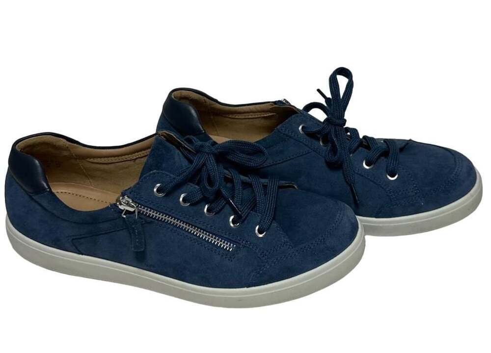 Hotter Chase II Navy Suede Leather Zip and Go Sneakers
